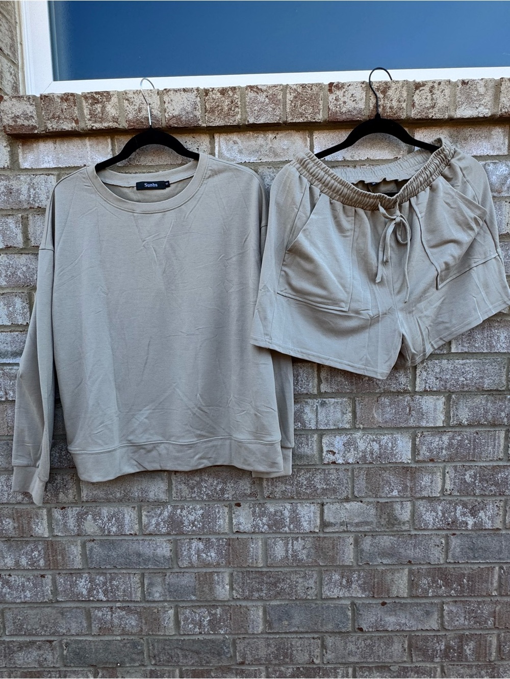 Sunba Women's 2 Poece Set-Long Sleeve Crewneck Top in Light Taupe